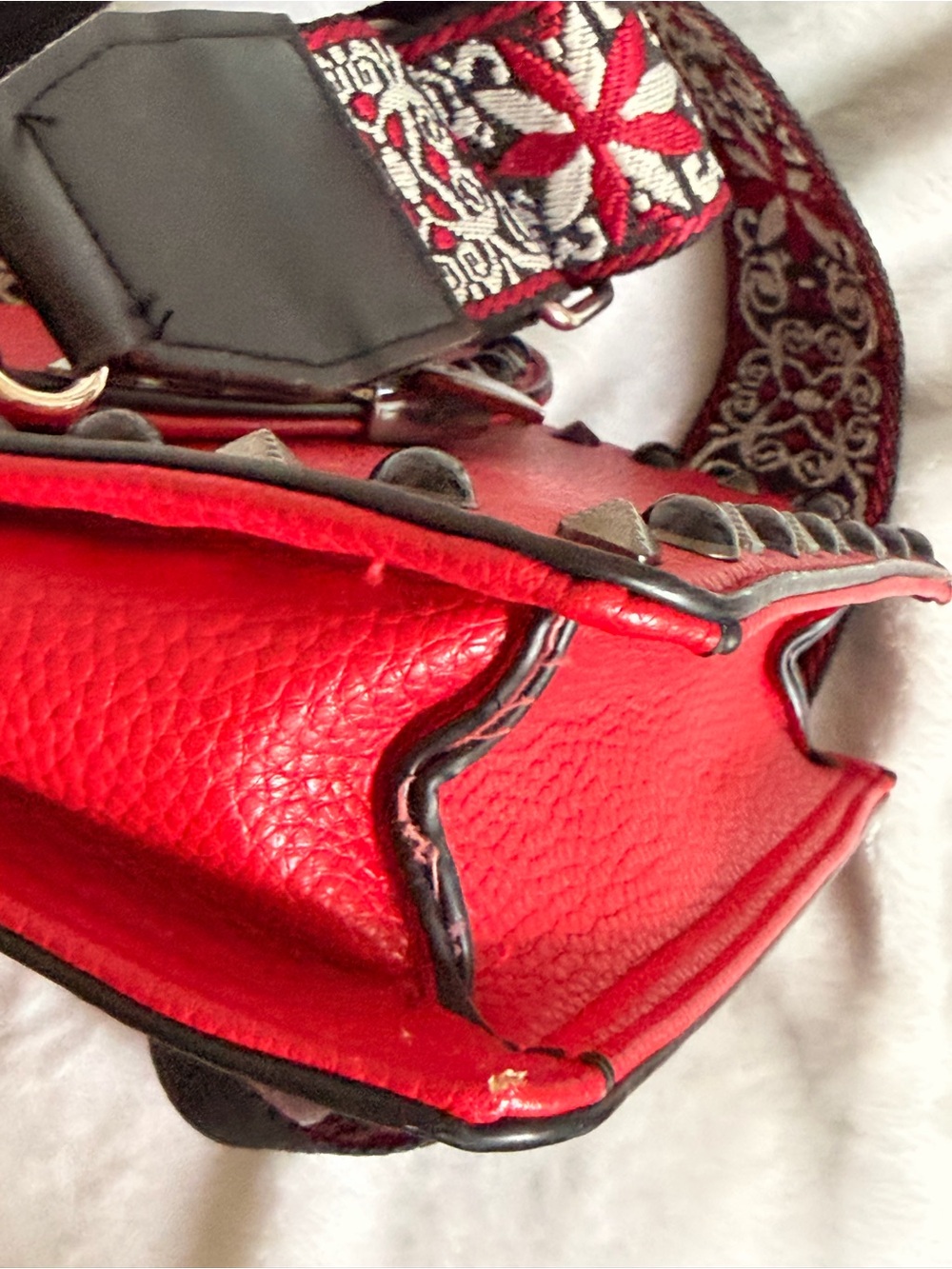 MERSI Red Studded Leather Crossbody Bag with Decorative Strap - Picture 3 of 8